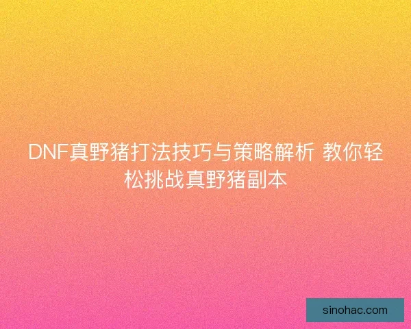 DNF真野猪打法技巧与策略解析 教你轻松挑战真野猪副本